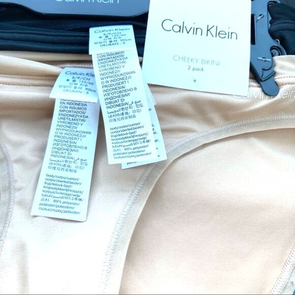 CALVIN KLEIN Cheeky Bikini Panties Beige and Black Size Small NEW Pack of 2 - Picture 5 of 7